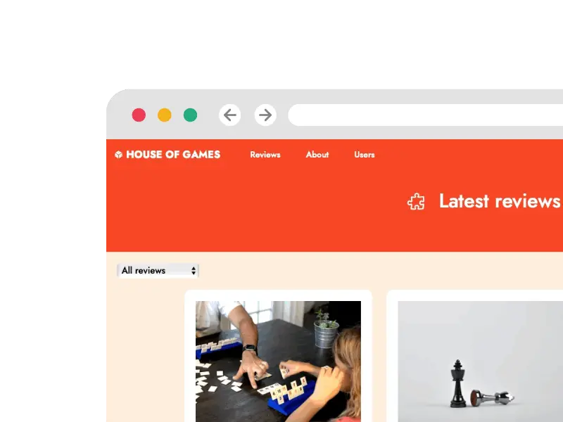 Preview image of House of Games - House of Games is a fun and interactive C.R.U.D web app for boardgame reviews. Companion to the House of Games backend API.